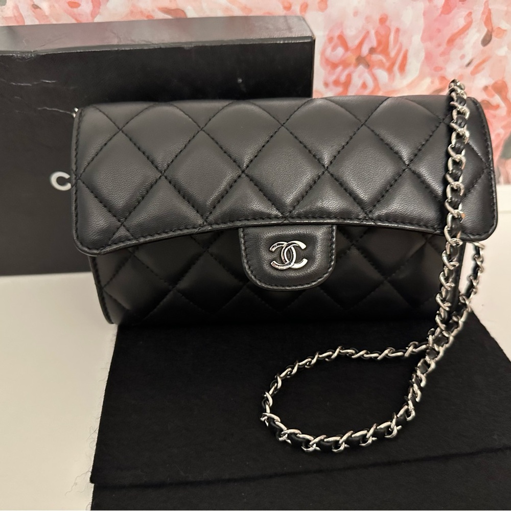 Classic Chanel lambskin quilted flap large wallet